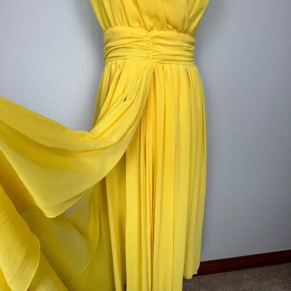 Fu Xiang Yi NEW Womens Yellow Chiffon Long Dress Sleeveless V Neck size Medium - Picture 4 of 9